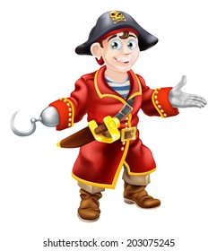 An illustration of a happy young cartoon pirate