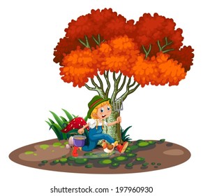 Illustration of a happy young gardener on a white background