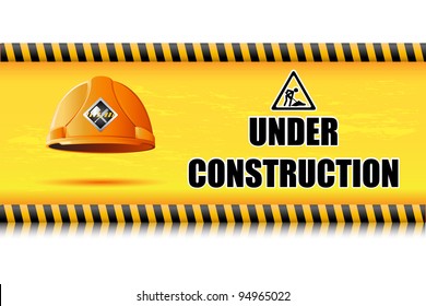 illustration of hard hat on under construction board