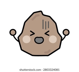 Illustration of a hard, lumpy poop character; constipation, poop