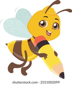 a illustration of a hard working bee holding a pencil