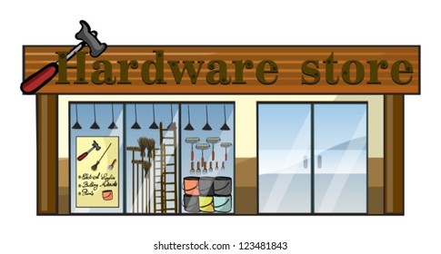 Illustration of a hardware store on a white background