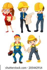 Illustration of the hardworking people on a white background