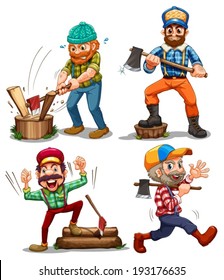 Illustration of the hardworking woodmen on a white background