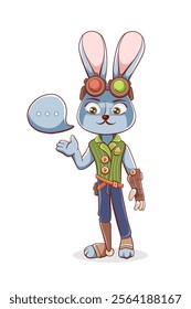 Illustration of a hare with a bionic prosthetic arm in a cute cartoon style.