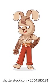 Illustration of a hare with bionic prosthetic arms in a cute cartoon style.