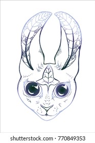 Illustration of a hare with a geometric pattern. Animal with a fractal ornament. Color gradient.