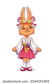Illustration of a hare girl with bionic prosthetic ears in a cute cartoon style.