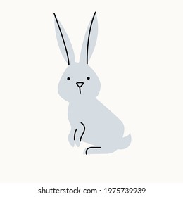 Illustration of a hare on an isolated background. Dusty pastel colors. Modern flat style