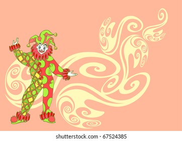 Illustration of Harlequin on the background of beautiful pattern