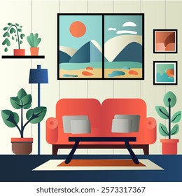 Illustration in harmonious shades stylish interior abstraction home decor