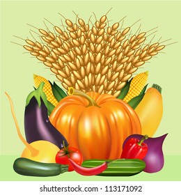 illustration harvest vegetables ear pumpkin cucumber tomato