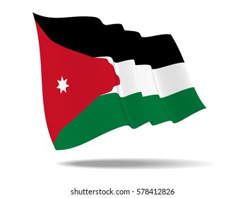 illustration The Hashemite Kingdom of Jordan flag waving Isolated on White Background,vector