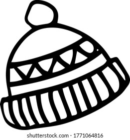 
illustration hat knitted warm autumn in doodle style hand-drawn black and white
