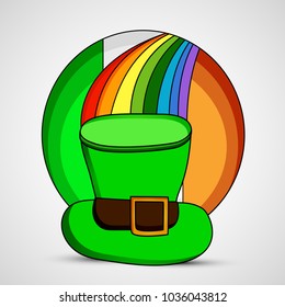 Illustration of hat with rainbow and Ireland flag for St. Patrick's Day