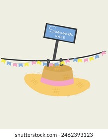  Illustration at Hat Straw and Summer Sale Banner