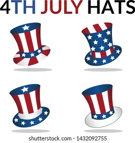 Illustration of hats with the theme of the flag of the United States, for their Independence day. 4th of July.