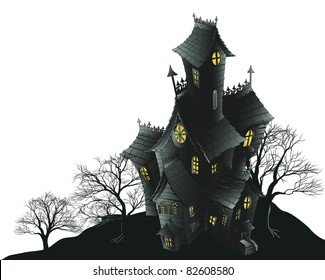 Illustration of a haunted ghost house