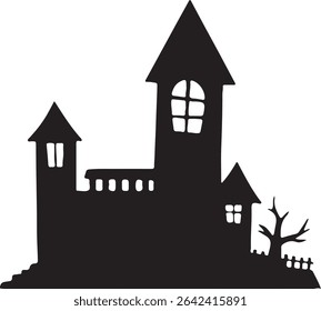 An illustration of a haunted house silhouette