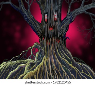 Illustration of the haunted old tree