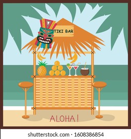 Illustration of Hawaii tiki bar.