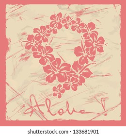 Illustration of Hawaiian flower garland on a retro background