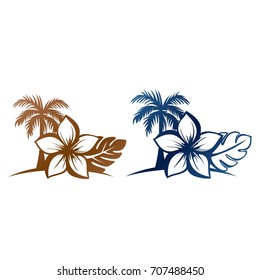 Illustration of Hawaiian palm trees and flowers