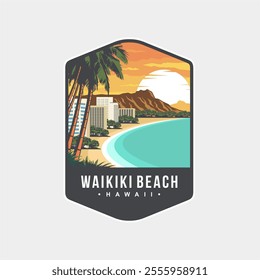 Illustration of Hawaiian waikiki beach patch logo