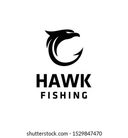Illustration Hawk eagle wild animal silhouette logo with hook fishing sign vector logo template