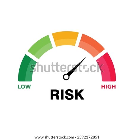 Illustration of a hazard scale icon. Low, medium or high hazard scale on a speedometer in a professional style on a white background