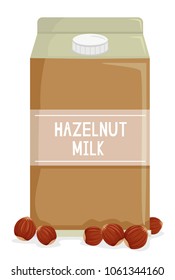 Illustration of a Hazel Nut Milk with Hazel Nuts Around It