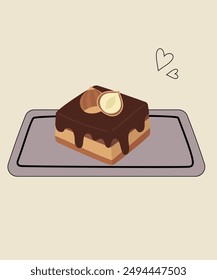  Illustration mit Haselnuss- und Schokoladenkuchen