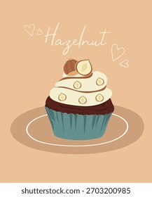 Illustration with Hazelnut and Chocolate Cupcake