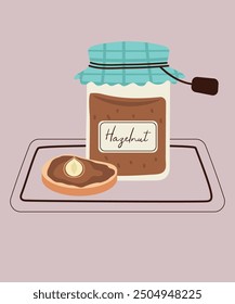  Illustration mit Haselnuss bei Marmelade und Brot