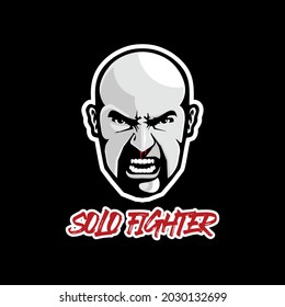 Illustration head angry face fighter logo design template