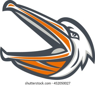 Illustration of a head of an angry pelican shouting viewed from the side set on isolated white background done in retro style. 