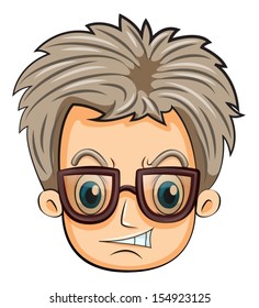 Illustration of a head of an angry smart man on a white background