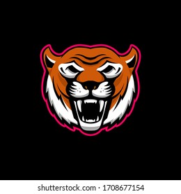 Illustration of head of angry tiger mascot. Design element for logo, label, sign, poster, t shirt. Vector illustration