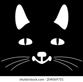 Illustration of of the head of a black cat on a dark background