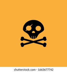 illustration of head and bone in black. as a symbol of danger or a pirate icon