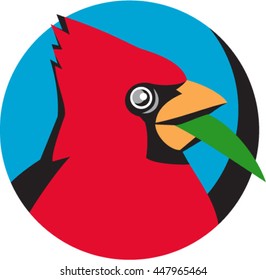 Illustration of a head of a Cardinal, in the family Cardinalidae, are passerine birds found in North South America, also known as cardinal-grosbeak, cardinal-bunting, blade grass circle retro style. 