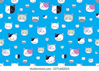 illustration the head of cat pattern on blue background.
