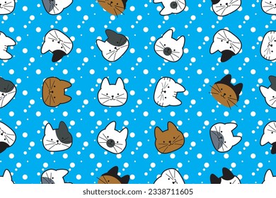 Illustrationskopf der Katze mit weißem Punkt auf blauem Hintergrund.