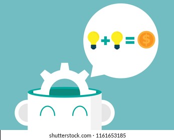 illustration of head with cog wheel thinking for bulb idea is money vector flat design