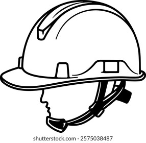 illustration of a head in a construction or work helmet with a black outline without background