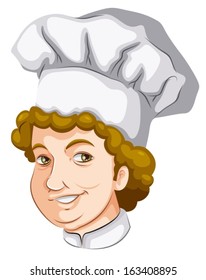 Illustration of a head of a curly-haired chef on a white background