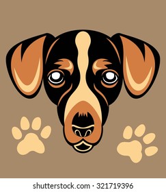 Illustration of a head of a cute dog and foot