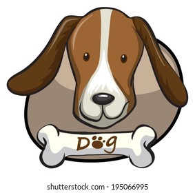 Illustration of a head of a dog and a bone on a white background