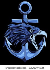 illustration of head eagle with anchor on black background