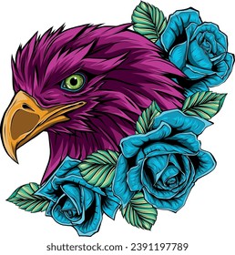 ilustración de águila de cabeza con rosas rojas